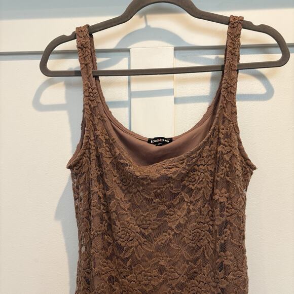 Bebe Dress Medium‎ Mocha Mousse Maxi Long Prom Lace Mesh Overlay Garden Fairy - Picture 5 of 16